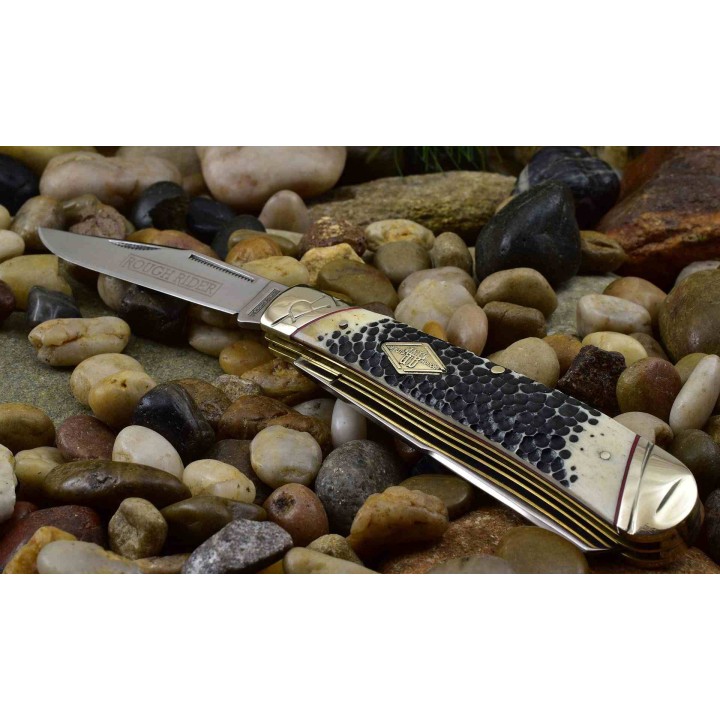 Couteau Rough Ryder Buckshot Bone Trapper Lames Acier 440A Manche Os Slip Joint RR1544 - Livraison Gratuite