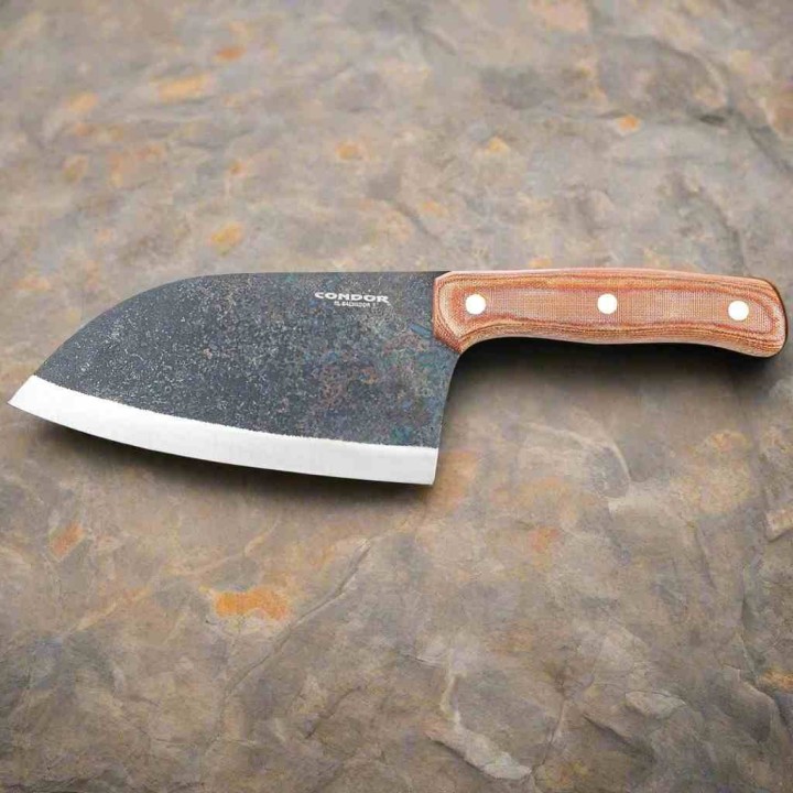 Couteau Condor Serbian Kuvar Cleaver Lame Acier Carbone 1075 Manche Micarta Etui Cuir Salvador CTK500962HC - Livraison Gratuite
