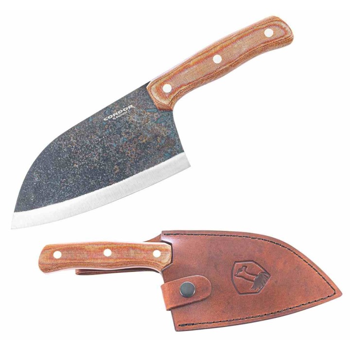 Couteau Condor Serbian Kuvar Cleaver Lame Acier Carbone 1075 Manche Micarta Etui Cuir Salvador CTK500962HC - Livraison Gratuite
