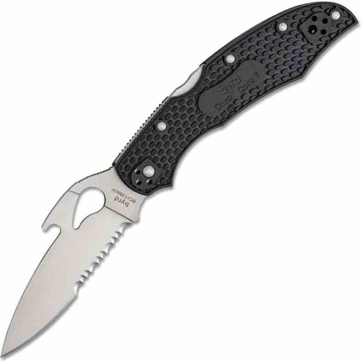 Couteau Spyderco Byrd Cara Cara 2 Emerson Lame Acier 8Cr13MoV Combo Manche FRN Lockback Clip BY03PSBK2W - Livraison Gratuite