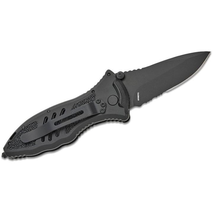Couteau Blackhawk CQD Small Lame Acier D2 Combo Manche Black FRN Brise Vitres Button Lock Clip BH15M211BK - Livraison Gratuite