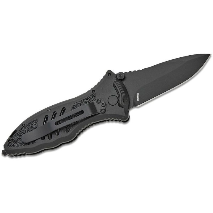 Couteau Blackhawk CQD Small Lame Acier D2 Plain Manche Black FRN Brise Vitres Button Lock Clip BH15M201BK - Livraison Gratuite