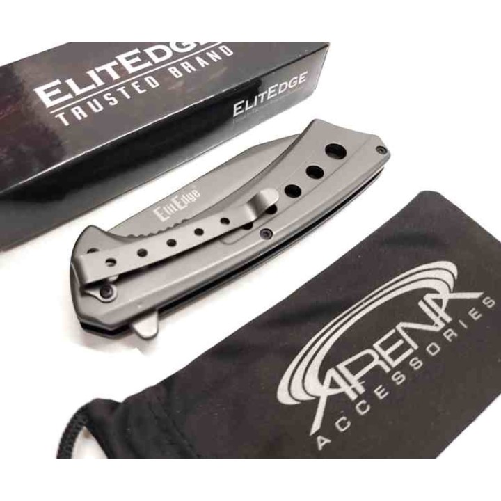 Couteau ElitEdge A/O Gray Lame Acier 440C Manche Acier Linerlock Clip EE10A88GY - Livraison Gratuite