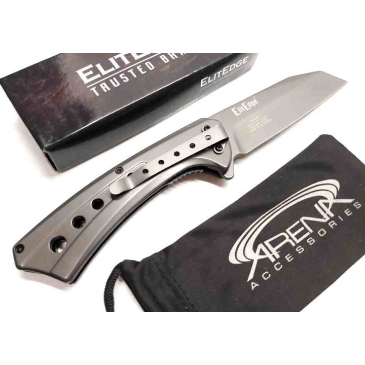 Couteau ElitEdge A/O Gray Lame Acier 440C Manche Acier Linerlock Clip EE10A88GY - Livraison Gratuite