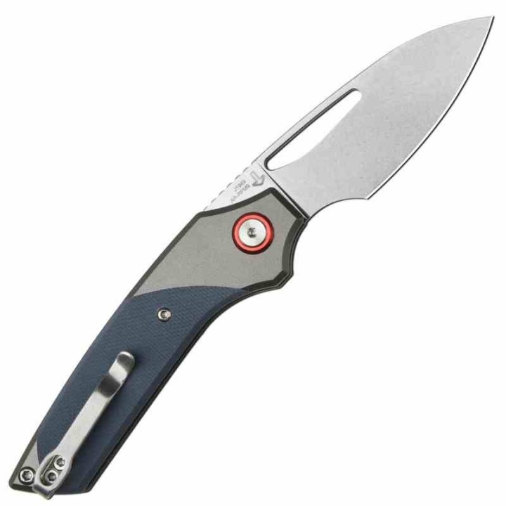 Couteau CJRB Cutlery Version Gray/Blue Manche Alu Lame Acier AR-RPM9 IKBS Button Lock Clip J1949GY - Livraison Gratuite