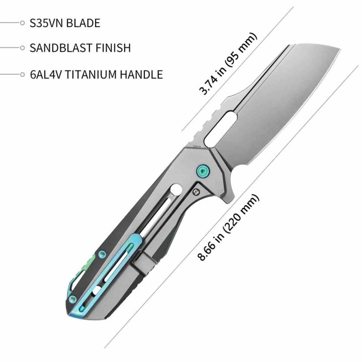 Couteau Kubey Atlas Titane Lame Acier S35VN Sheepsfoot IKBS Frame Lock Clip KUB290E - Livraison Gratuite
