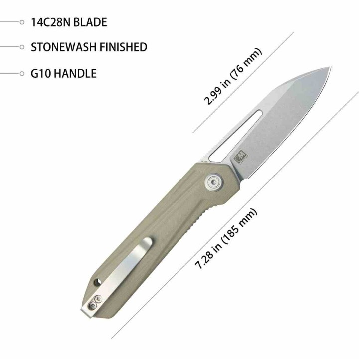 Couteau Kubey Royal Tan Manche G10 Lame Acier 14C28N SW IKBS Linerlock Clip KUB321Q - Livraison Gratuite