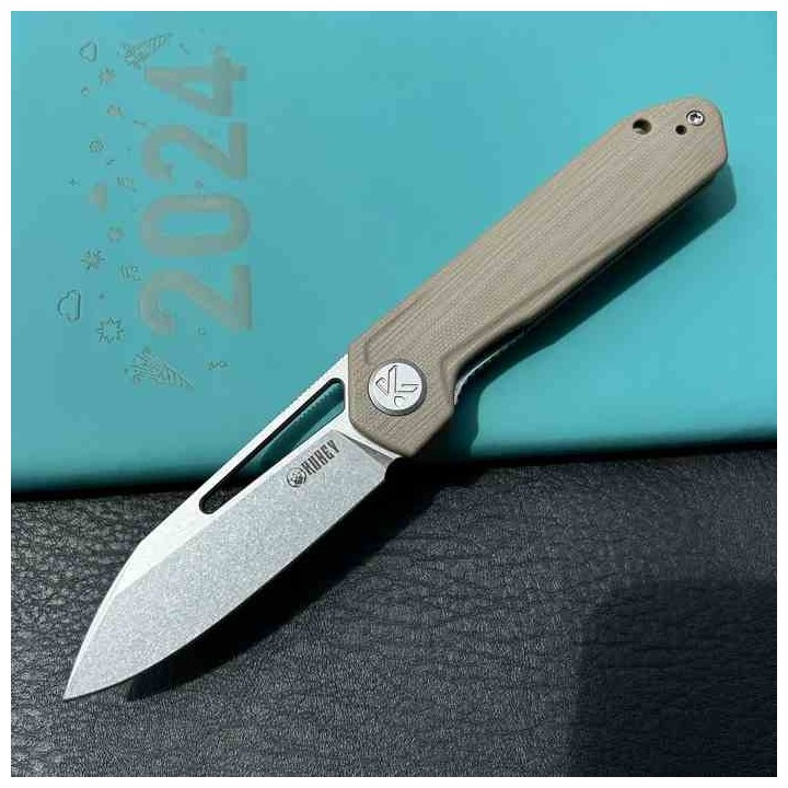 Couteau Kubey Royal Tan Manche G10 Lame Acier 14C28N SW IKBS Linerlock Clip KUB321Q - Livraison Gratuite