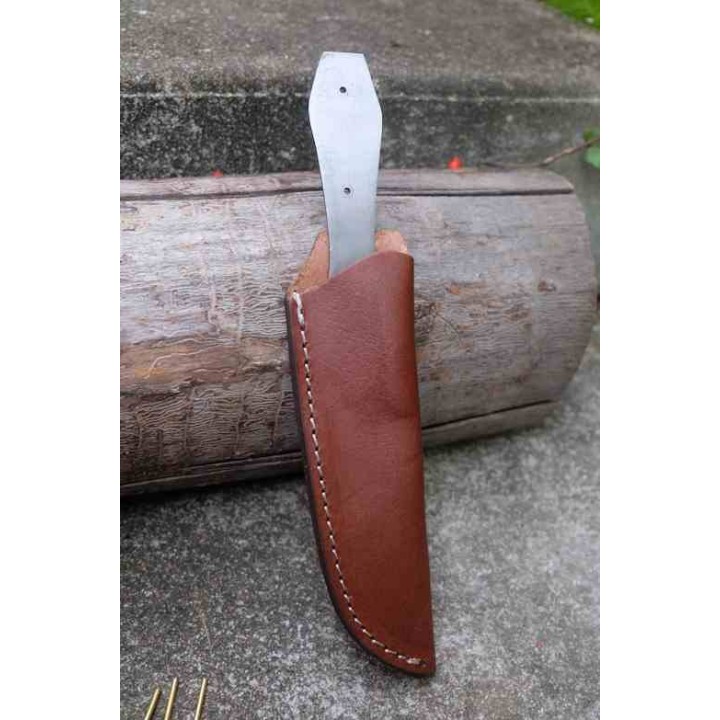 Lame Dague Damas 256 Couches Lame A Customiser Le Manche Fabr Artisanale Plaquettes Bois + Etui Cuir Dague - Livraison Gratuite