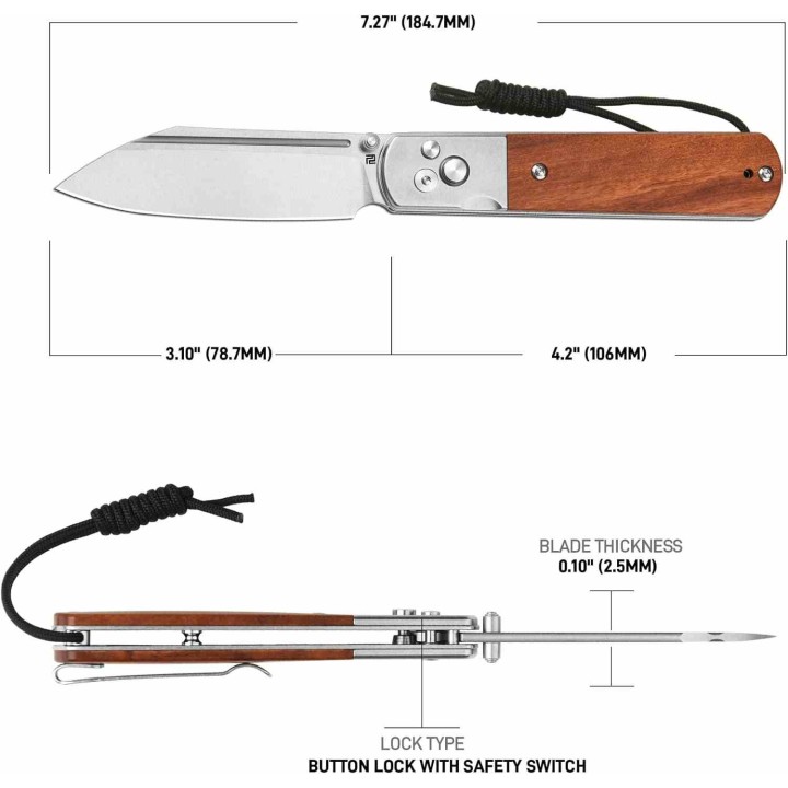 Couteau ARTISAN CUTLERY Holm Rose Wood Lame Acier AR-RPM9 IKBS Button Lock Clip ATZ1875PRW - Livraison Gratuite