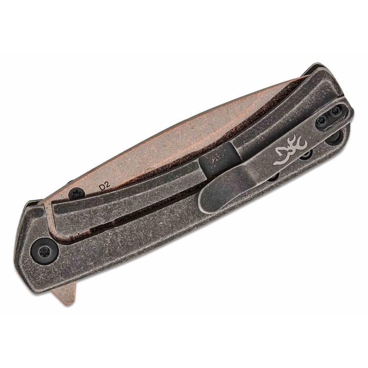 Couteau Browning Jericho Copper Wash Lame Acier D2 Frame Lock Clip BR0544B - Livraison Gratuite