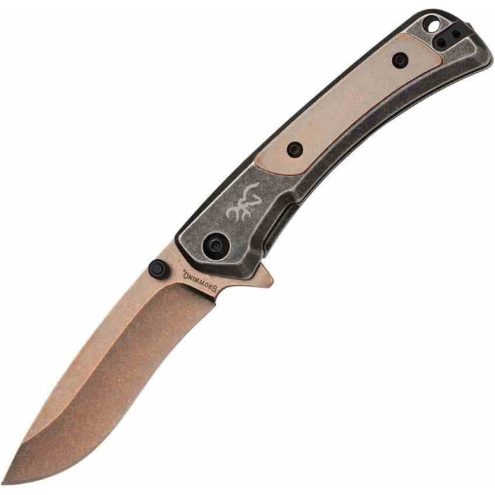 Couteau Browning Jericho Copper Wash Lame Acier D2 Frame Lock Clip BR0544B - Livraison Gratuite