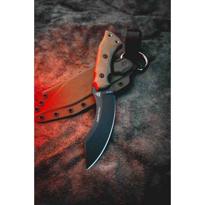 Couteau TOPS Tundra Wolf Green Manche Micarta Lame Acier Carbone 1095 Cleaver Etui Kydex Made USA TPTWLF01 - Livraison Gratuite