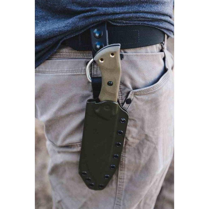 Couteau TOPS Tundra Wolf Green Manche Micarta Lame Acier Carbone 1095 Cleaver Etui Kydex Made USA TPTWLF01 - Livraison Gratuite