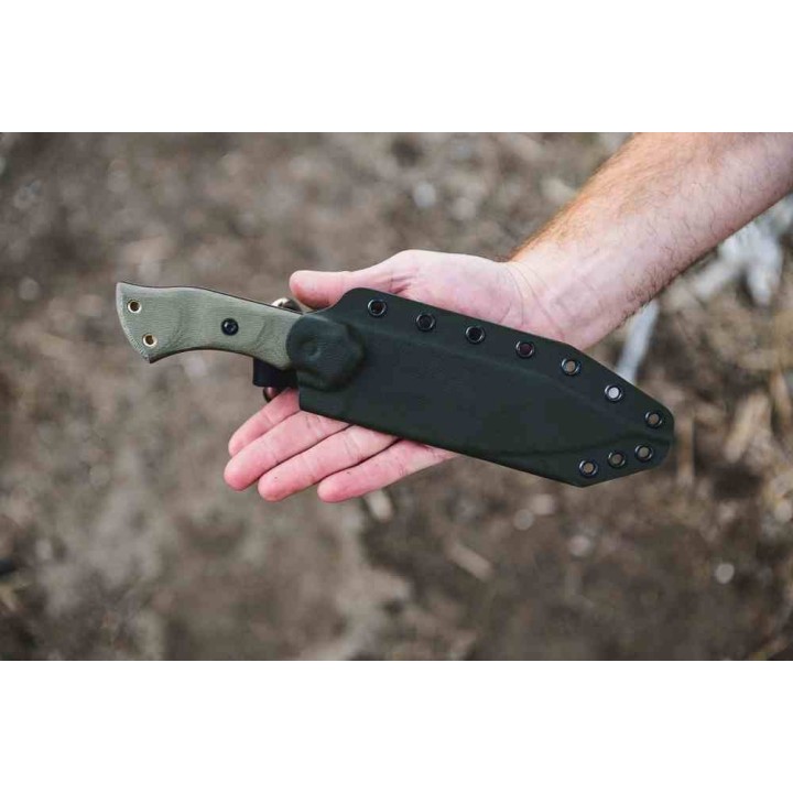 Couteau TOPS Tundra Wolf Green Manche Micarta Lame Acier Carbone 1095 Cleaver Etui Kydex Made USA TPTWLF01 - Livraison Gratuite