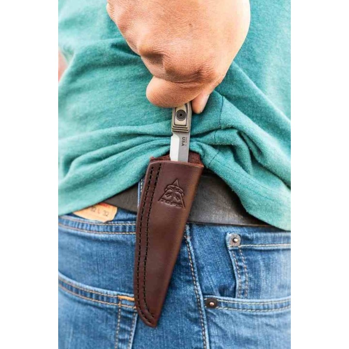 Couteau Tops Wood Nymph Manche G10 Lame Acier Carbone 1095 Etui CUir Made USA TPWDNP01 - Livraison Gratuite