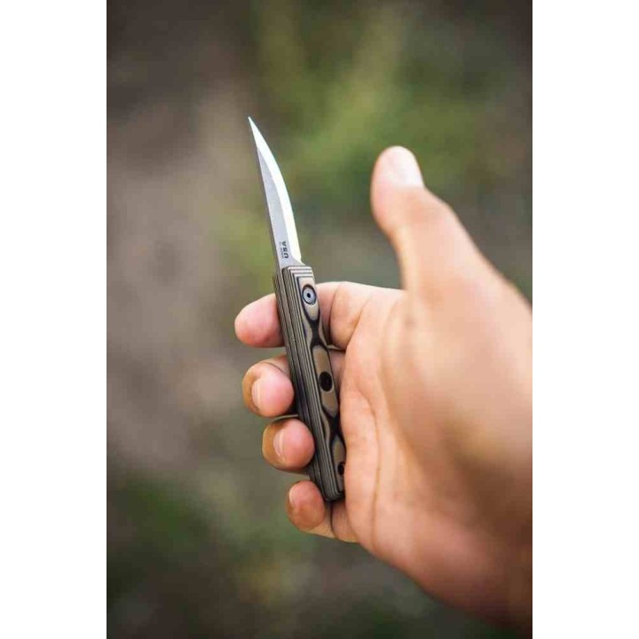 Couteau Tops Wood Nymph Manche G10 Lame Acier Carbone 1095 Etui CUir Made USA TPWDNP01 - Livraison Gratuite