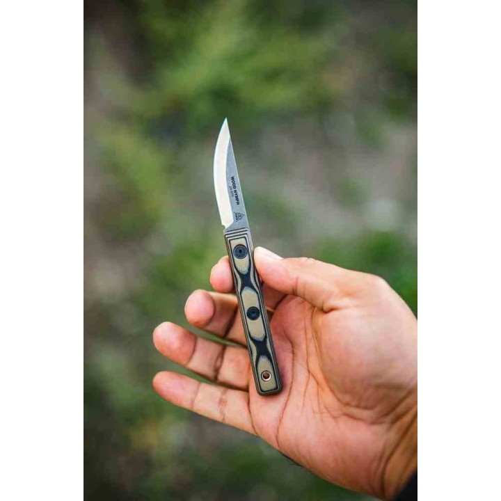 Couteau Tops Wood Nymph Manche G10 Lame Acier Carbone 1095 Etui CUir Made USA TPWDNP01 - Livraison Gratuite