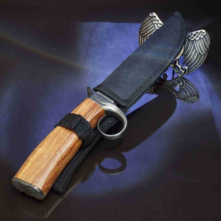 Couteau de Chasse Façon Médiéval S-Tec Lame Acier 440 Manche Bois Étui Nylon STT22042 - Livraison Gratuite