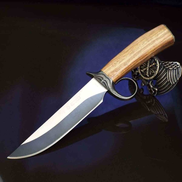 Couteau de Chasse Façon Médiéval S-Tec Lame Acier 440 Manche Bois Étui Nylon STT22042 - Livraison Gratuite