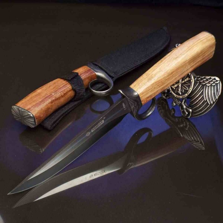Couteau de Chasse Façon Médiéval S-Tec Lame Acier 440 Manche Bois Étui Nylon STT22042 - Livraison Gratuite