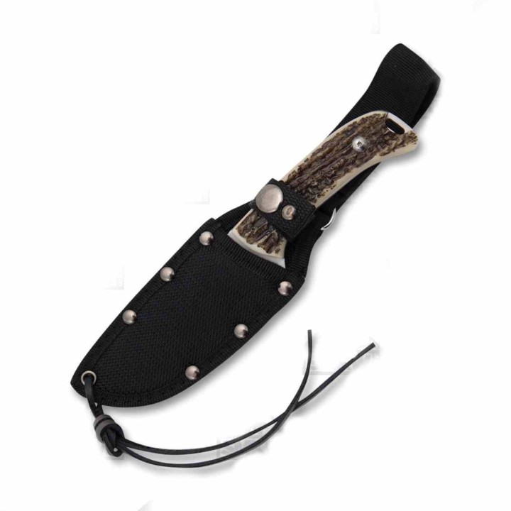 Couteau American Hunter Imitation Bois de Cerf Lame Acier Inox Etui Nylon AH015 - Livraison Gratuite