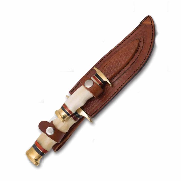 AH021 Set de 2 Couteaux American Hunter Manche Os Lame Acier Inox Etui Cuir - Livraison Gratuite