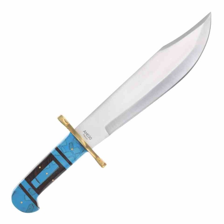 Couteau Bowie American Hunter Manche Turquoise & Bois Lame Acier Inox Etui Cuir AH030 - Livraison Gratuite