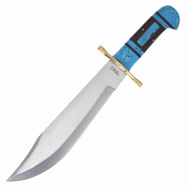 Couteau Bowie American Hunter Manche Turquoise & Bois Lame Acier Inox Etui Cuir AH030 - Livraison Gratuite