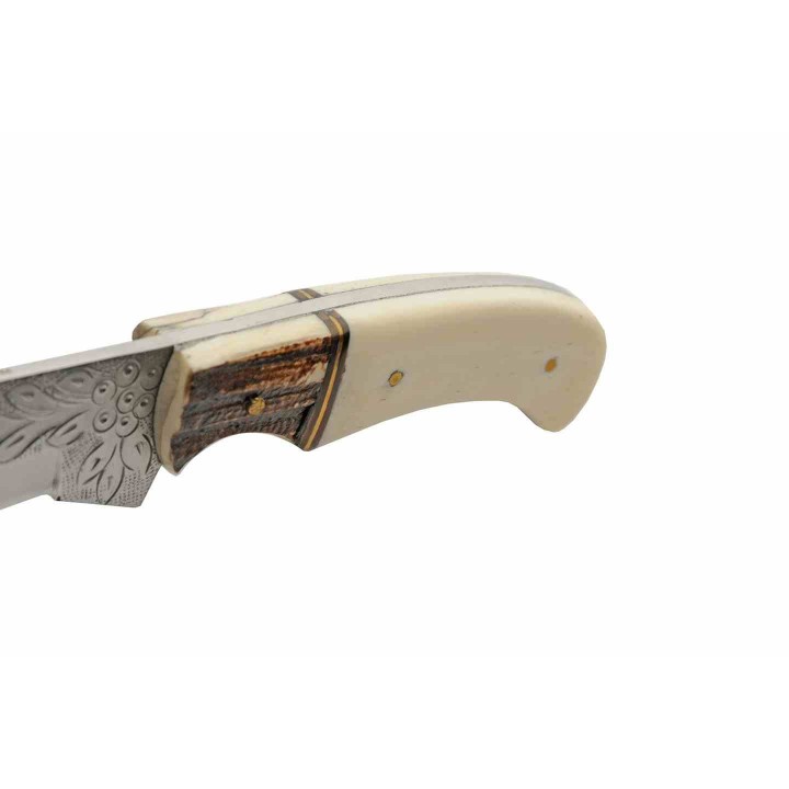 Couteau D'Elfe à Lame Fixe Manche Os Lame Acier Inox Etui Cuir PA203515 - Livraison Gratuite