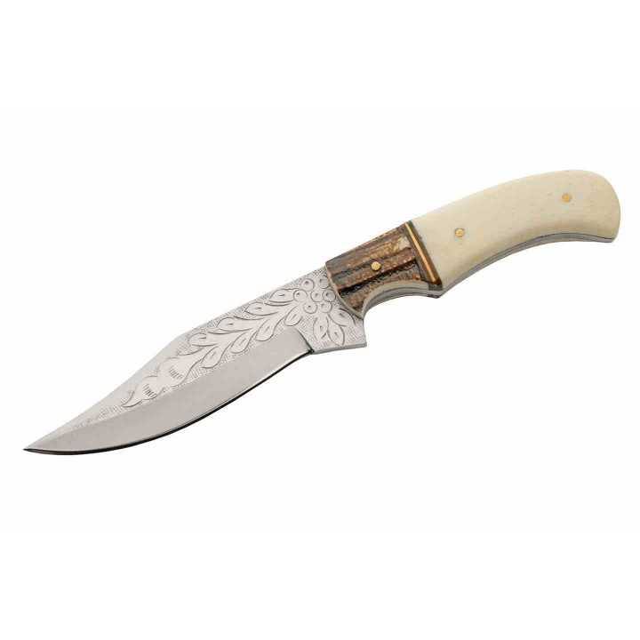 Couteau D'Elfe à Lame Fixe Manche Os Lame Acier Inox Etui Cuir PA203515 - Livraison Gratuite