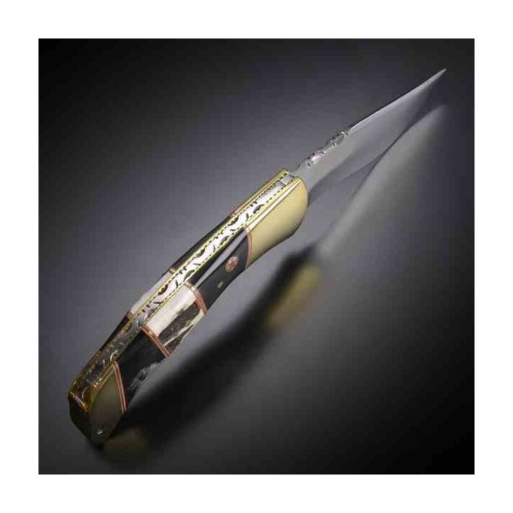 Couteau de Poche Frost Cutlery Manche Bois de Cerf/Corne Lame Acier Inox Etui Cuir FTS197 - Livraison Gratuite
