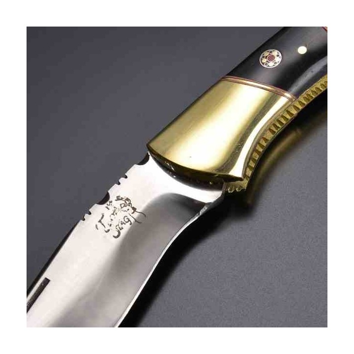 Couteau de Poche Frost Cutlery Manche Bois de Cerf/Corne Lame Acier Inox Etui Cuir FTS197 - Livraison Gratuite