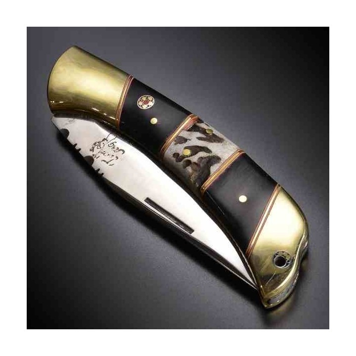 Couteau de Poche Frost Cutlery Manche Bois de Cerf/Corne Lame Acier Inox Etui Cuir FTS197 - Livraison Gratuite