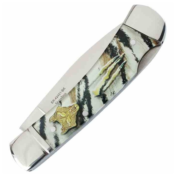 Couteau Elk Ridge Black White Manche Acrylic Lame Acier 3Cr13 Lockback ER42451BK - Livraison Gratuite