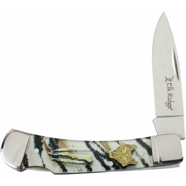 Couteau Elk Ridge Black White Manche Acrylic Lame Acier 3Cr13 Lockback ER42451BK - Livraison Gratuite