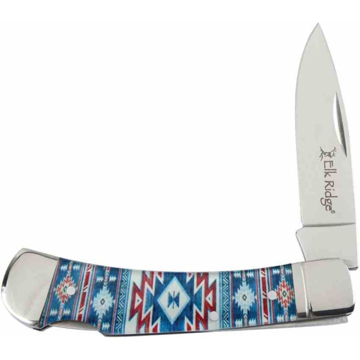 Couteau Elk Ridge Blue Southwest Acrylic Lame Acier 3Cr13 Lockback ER42451BL - Livraison Gratuite