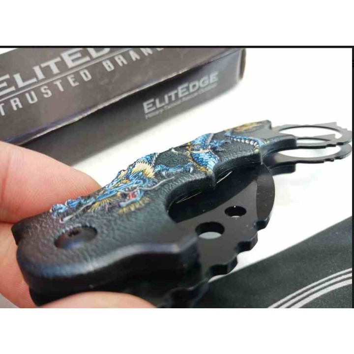 LOT DE 3 Couteau ElitEdge Blue Dragon Karambit A/O Lame Acier Inox Manche ABS Linerlock Clip EE10A52BL - Livraison Gratuite