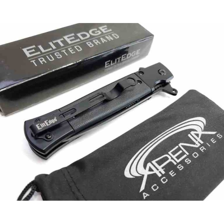 LOT DE 3 Couteau ElitEge Stiletto A/O Black Lame Acier 420C Manche Acier /G10 Linerlock Clip EE10A96BK - Livraison Gratuite