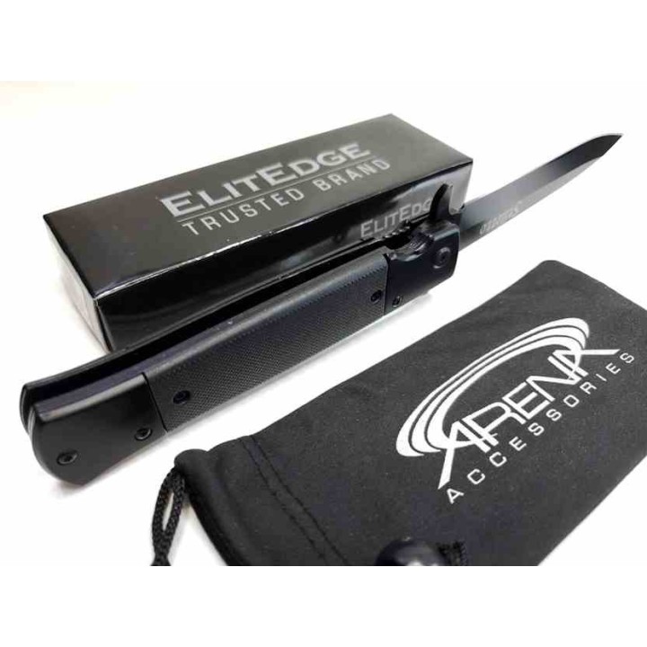 LOT DE 3 Couteau ElitEge Stiletto A/O Black Lame Acier 420C Manche Acier /G10 Linerlock Clip EE10A96BK - Livraison Gratuite