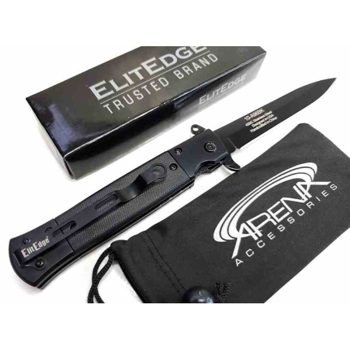 LOT DE 3 Couteau ElitEge Stiletto A/O Black Lame Acier 420C Manche Acier /G10 Linerlock Clip EE10A96BK - Livraison Gratuite