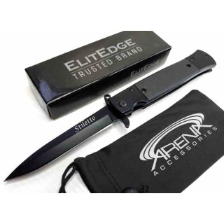 LOT DE 3 Couteau ElitEge Stiletto A/O Black Lame Acier 420C Manche Acier /G10 Linerlock Clip EE10A96BK - Livraison Gratuite