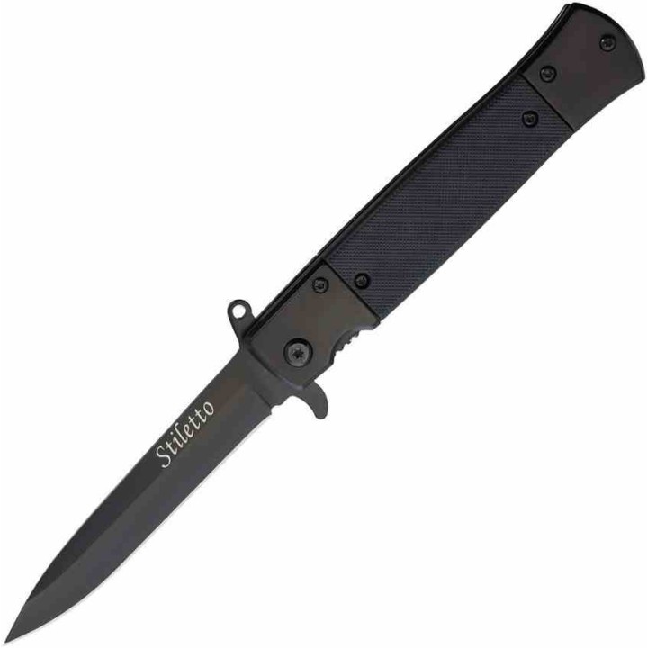 LOT DE 3 Couteau ElitEge Stiletto A/O Black Lame Acier 420C Manche Acier /G10 Linerlock Clip EE10A96BK - Livraison Gratuite