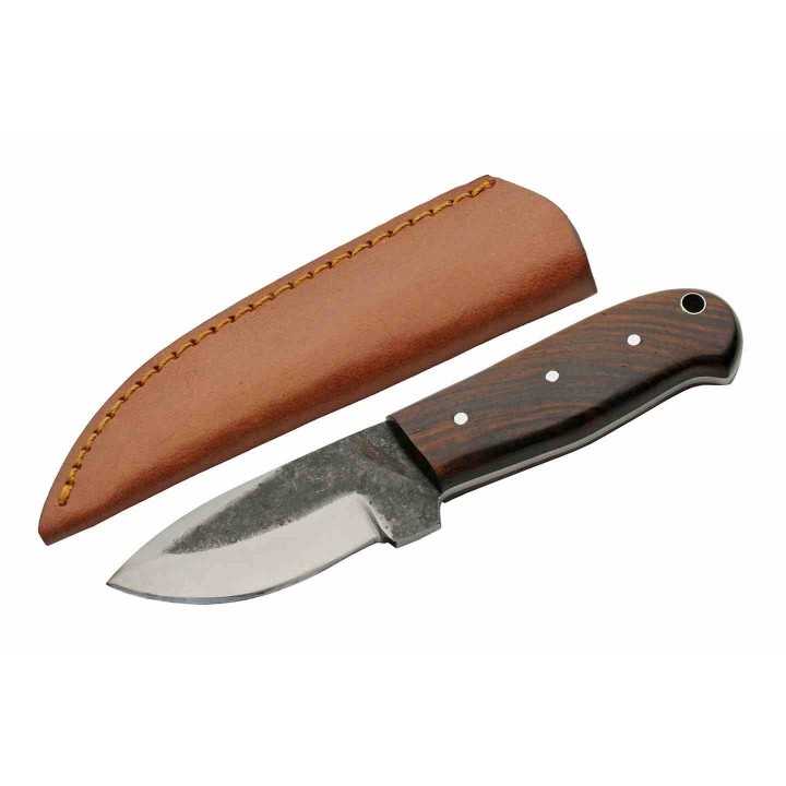 Couteau Rite Edge Galley Skinner Manche Bois Lame Carbone Forgée Etui CUir PA203512 - Livraison Gratuite