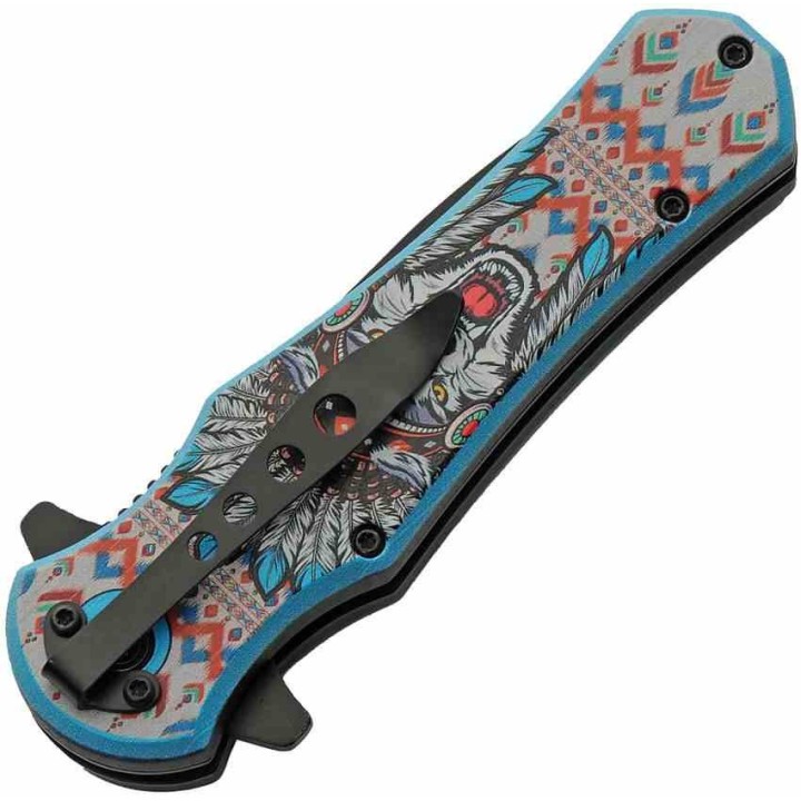 LOT DE 3 Couteau Rite Edge Blue Wolf Native American A/O Lame Acier 3Cr13 Clip Linerlock CN300603WF - Livraison Gratuite