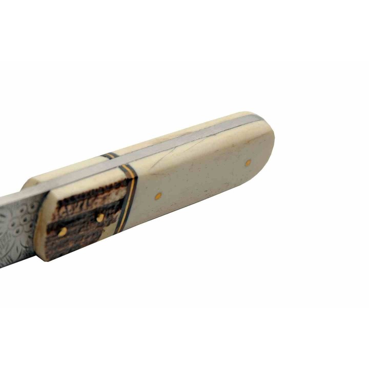 Couteau Elfique Ivy Stag Hunter Manche OS/Bois de Cerf Lame Gravée Etui Cuir PA203514 - Livraison Gratuite