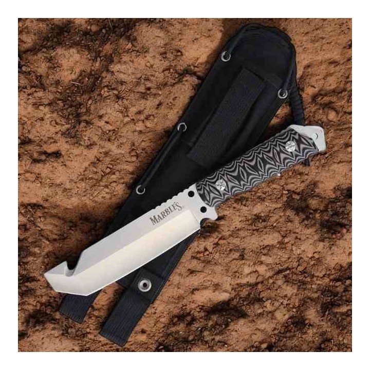 Couteau Marbles Tanto Lame Acier Inox Manche Black/Gray G10 Etui Nylon MR469 - Livraison Gratuite