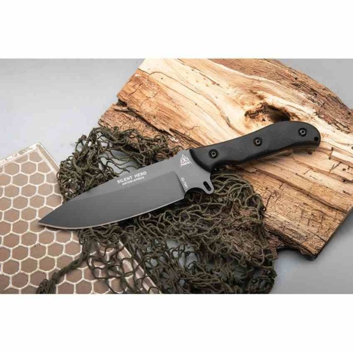 TPHERO04 Tops Silent Hero 4  Couteau de Survie en Acier Carbone 1095 Étui Cuir Made USA - Livraison Gratuite