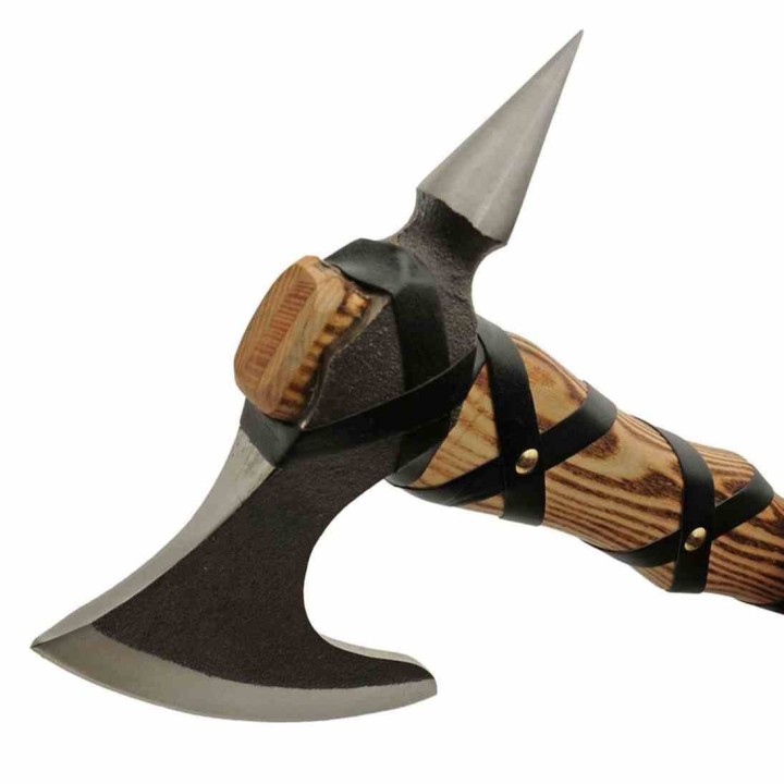 Hache Viking Beard Axe Pickaxe Lame Acier Carbone Manche Bois Etui Cuir PA882464 - Livraison Gratuite