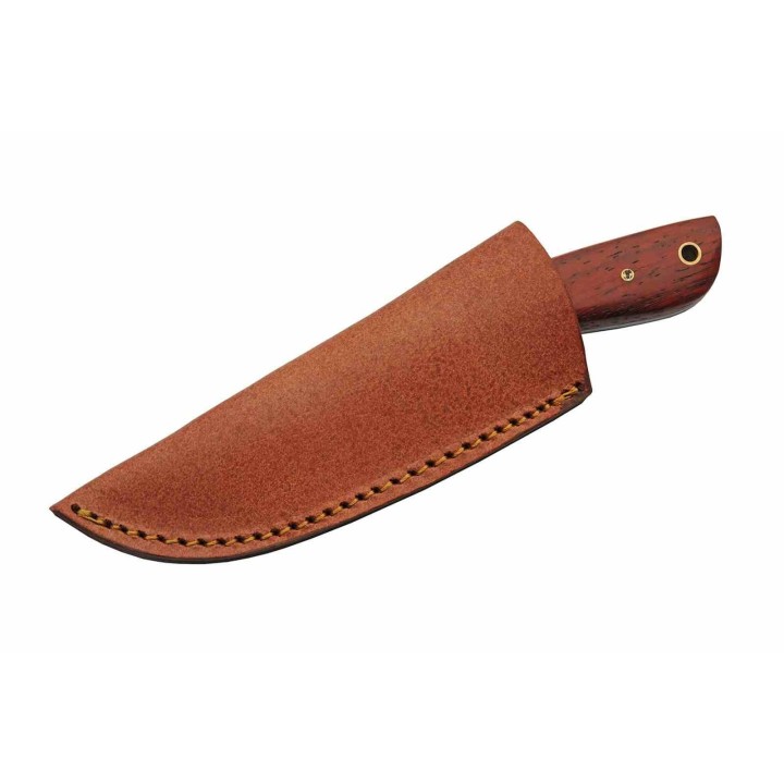 Couteau Skinner Mahogany Damas Lame 256 Couches Manche Bois Mahogany Etui CUir DM1375 - Livraison Gratuite